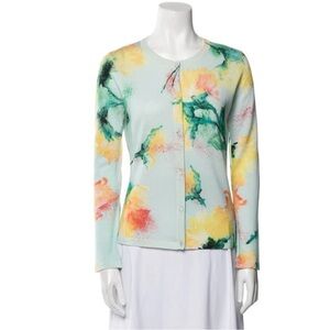 Escada Women's‎ 70% Wool 30% Silk Sweater Cardigan Floral Print Italy Size L